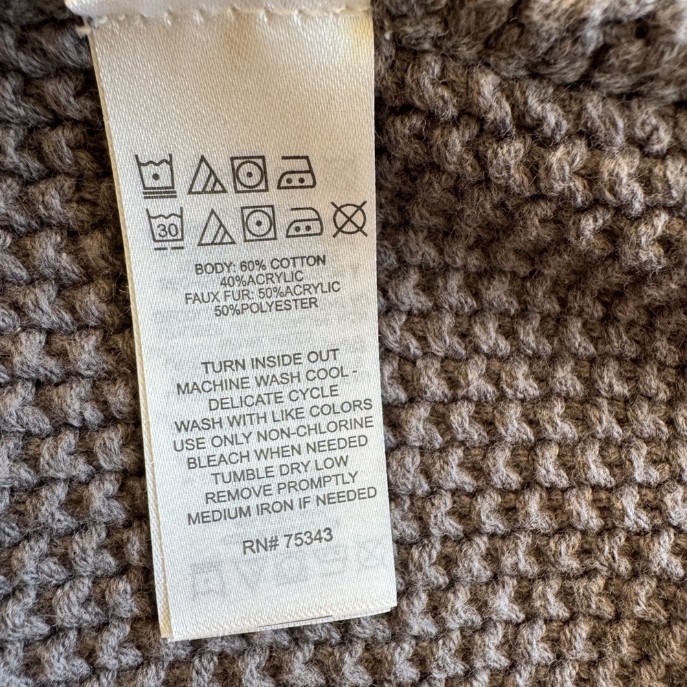 Aspen Kids gray‎ turtleneck knit poncho vest faux fur trim girls size L 10/12 - Picture 4 of 4